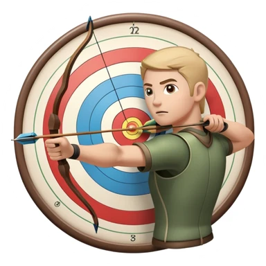An archer drawing a bow and aiming an arrow at a target, with perfect focus and precision. The target is visible in the background, featuring concentric rings. The scene captures the concentration and skill involved in archery, emphasizing the elegance and accuracy of the sport. sticker
