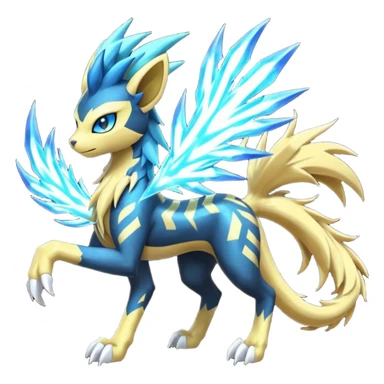 Feral Scaly Striking Slaying Badass Evil Handsome Lightning-patterned Zig-zagged buzzy fuzzy Meloetta-Manectric-Luxray-Suicune-Solgaleo-Vernid-fusion-hybrid-creature, full body  sticker