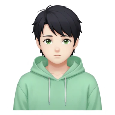 Gorgeous pastel green sweater black hair anime style shojo guy with blushing face and, hoodie, aesthetic, young adult, trending style, outside, vedal987 sticker