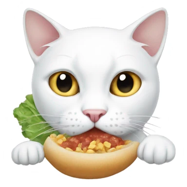 The white cat eats sticker