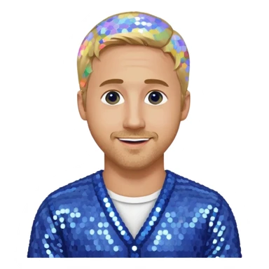 Ryan Gosling with blonde hair, periwinkle sequin outfit sticker