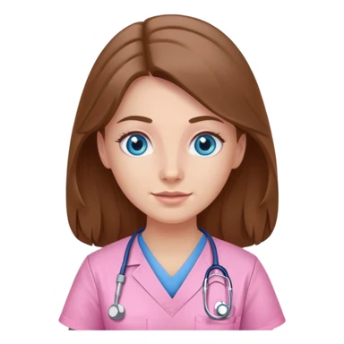 Brown Long hair blue eyes nurse in pink scrubs  sticker