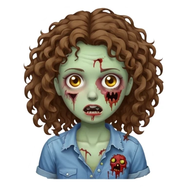 Zombie girl with curly brown hair como emoji de iphone y con la boca un poco lastimada  sticker
