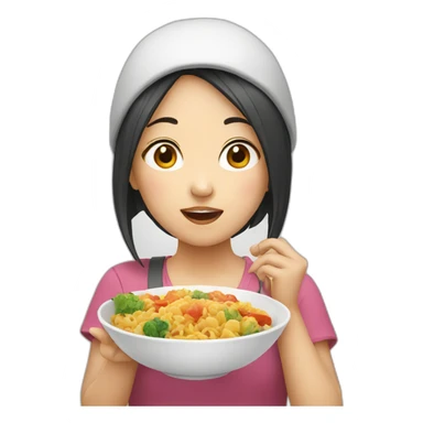 Asian girl eat sticker