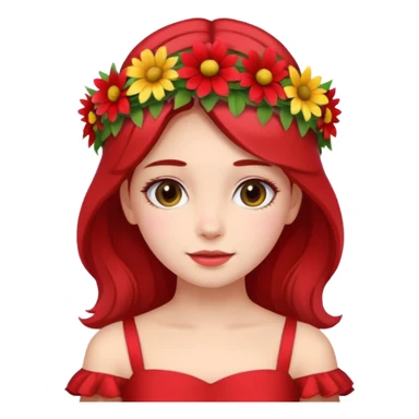 girl with flower crown in red dress and colored flowers sticker