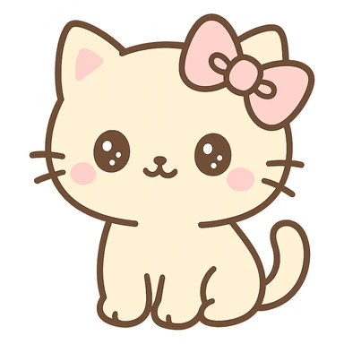 cute beige cat with a pink bow, coquette style, kawaii sticker