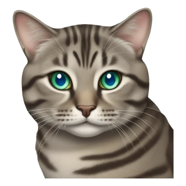Chubby brown gray tabby cat with blue green eyes sticker