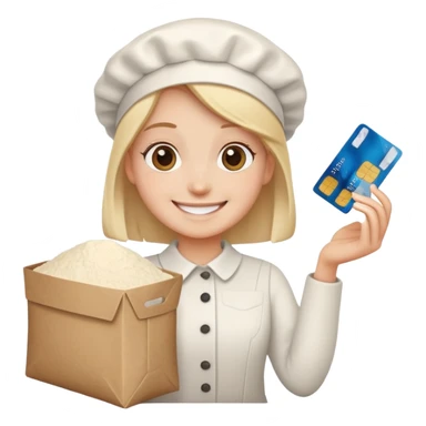 Happy face with a credit card and a pile of flour sticker