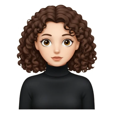 aesthetic white girl with dark brown long curly hair in front of the girland black eyes  , black turtle neck sweater top sticker