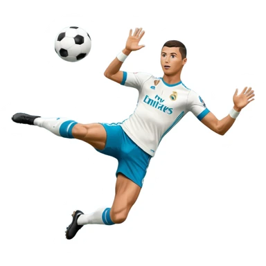 Ronaldo doing a bicycle kick with football in mid air While wearing a Retro blue Real madrid kit and yes i want it to be exactly the same as he Scored it in 2018 vs Juventus  sticker