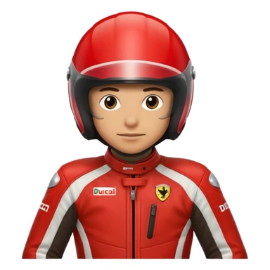 biker with red ducati helmet and red ducati suit sticker
