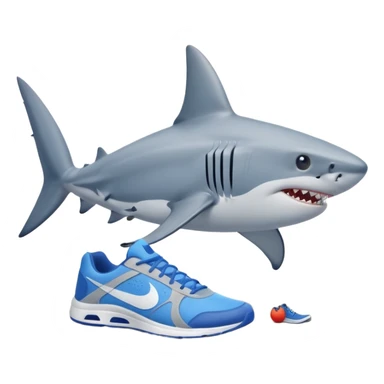 Shark on beach with 3 legs with blue nike shoes on sticker