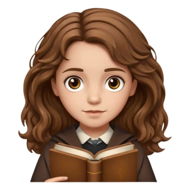 Hermione Granger with wavy hair and brown book in hand  sticker