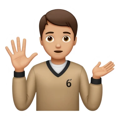 a man shrugging but a number six on theleft hand and number seven on the right hand sticker