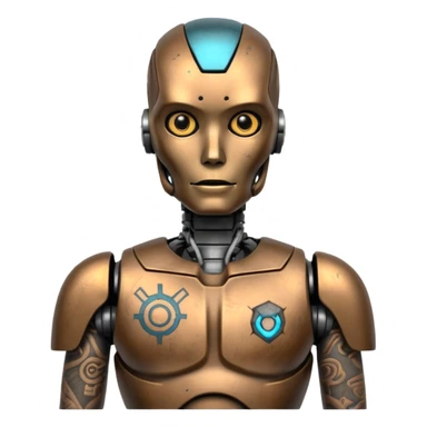 Tatooed robot, tatooes on chest and face sticker