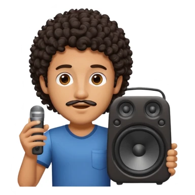 Boy with tanned skin, dark curly hair, a bit of a beard, and a music speaker in his hand. sticker