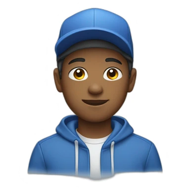 A 14-year-old man wearing blue clothes and a white hat  sticker