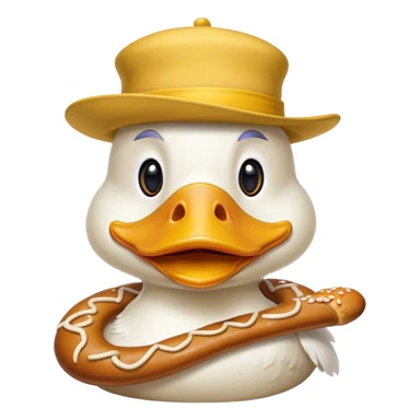 duck wearing a pretzel as a hat sticker