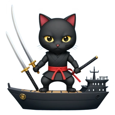 Black ninja cat with katana on warship sticker