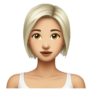 asian, white highlights hair, olive skin, wearing white v tank top, big cute eyes sticker