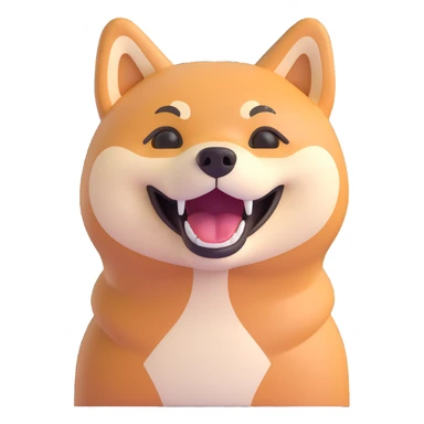 happy shiba inu, mouth open in laughter, cheerful, stylized sticker
