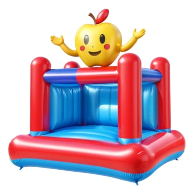 3D render of Bouncy Castle made of shiny inflatable vinyl, visible seam lines, air valve, highly reflective plastic texture, pool toy aesthetic, Apple emoji style, isolated on white background --v 6.0 sticker