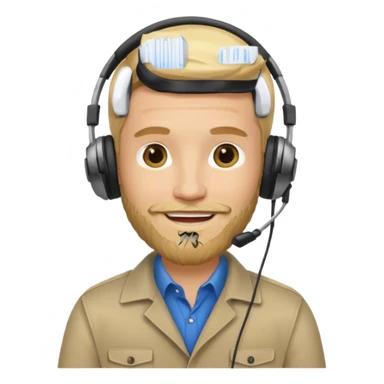 a sales agent with headphones and beard blonde hair smile sticker