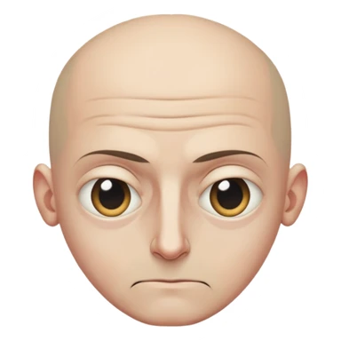 Steven Miller, bald, grim expression, narrow rectangular head, bottom lip sticking out, eyelids lower on the outside sticker