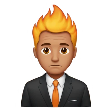 sad man standing with a house on fire behind him at night, apple style emoji sticker