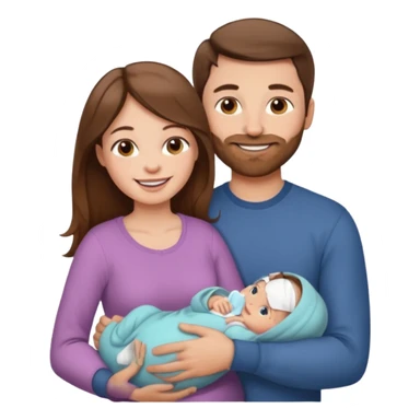 "Woman with long brown hair and fair skin holding a baby girl. And man with short brown hair and fair skin, without a mustache, holding a child. Smiling." sticker