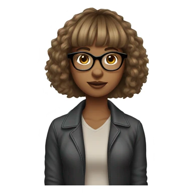 a girl with layerd cury hair and straight blended wispy bangs with glasses  sticker