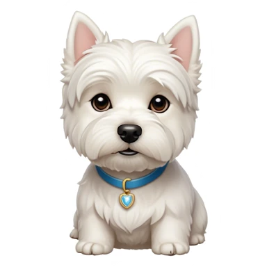 Cinematic Noble West Highland White Terrier Portrait Emoji, Poised and regal, with a compact, sturdy build and a pristine, well-groomed pure white coat, deep-set soulful dark eyes, Simplified yet sharp and sophisticated features, highly detailed, glowing with a soft, dignified glow, high shine, intelligent and loyal, stylized with an air of confidence, focused and attentive, soft glowing outline, capturing the essence of a watchful and determined companion, so majestic it feels as though it could trot out of the screen with effortless authority! sticker