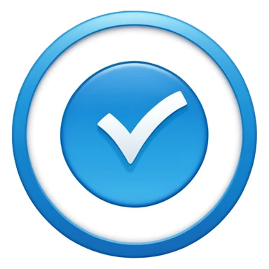 Create a high quality 2D emoji-style verification badge similar to Facebook/Meta style.
Flat design, clean smooth edges, bold and crisp colors, no gradients or minimal gradient only for polish.
A blue circular badge with a white check mark inside. Simple, vector-like, high resolution.
 sticker