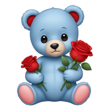 blue baby teddy bear holding roses  sticker