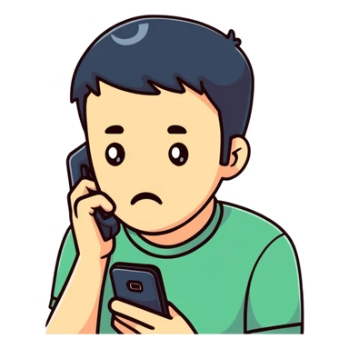embarrassed man looking at mobile phone sticker
