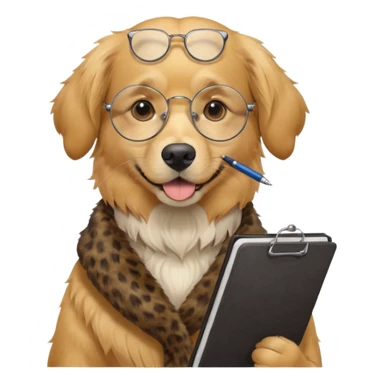 Friendly dog with clipboard and pen, wearing round spectacles.
 sticker