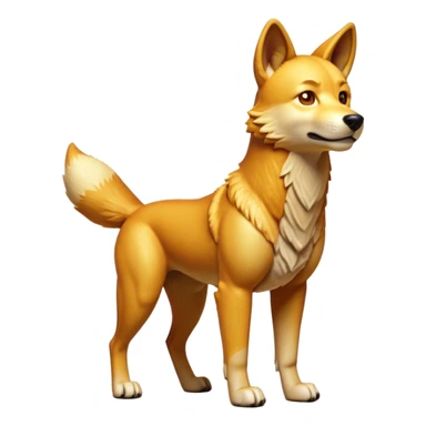 cinematic-dingo-realistic-full-body-standing-emoji,-lean-muscular-frame-poised-alertly,-golden-amber-fur-glowing-in-the-sun,-head-tilted-dramatically,-sharp-dark-eyes-filled-with-cunning,-simplified-yet-realistic-focused-features,-highly-detailed,-glowing-with-an-almost-sarcastic-glow sticker