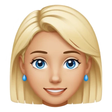 Person with blue eyes and messed up short blonde hair and tanned with a good smile and black dot earrings sticker