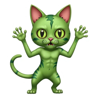 green zombie cat full body with action pose sticker