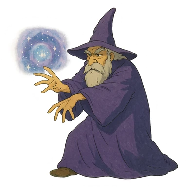 mysterious purple wizard casting a spell sticker