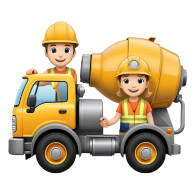 Kids driving cement mixer sticker