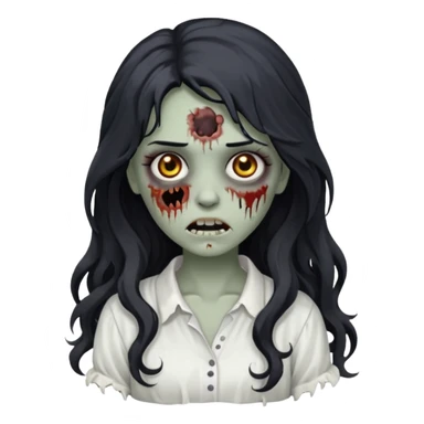 garota zumbi com cabelo preto ondulado longo blusa branca sticker