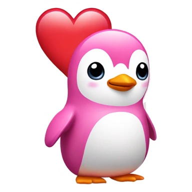Pink penguin holding heart sticker