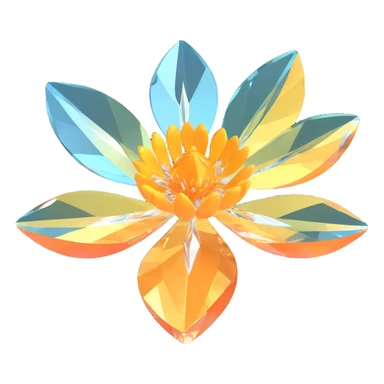 A crystal flower with faceted petals, glowing softly, in a modern 3D illustration style. sticker