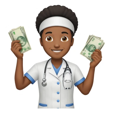 Black man nurse chasing money sticker
