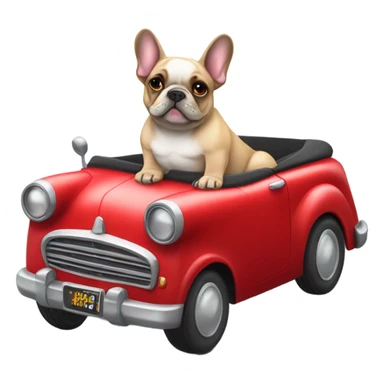 French bulldog in a red classic convertible car driving with the top down  sticker