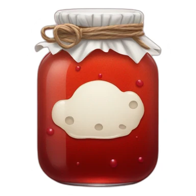 jar with red sirup leak with legs sticker