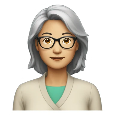 middle aged Asian woman with glasses sticker