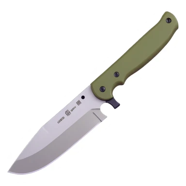 tactical bushcraft knife with olive green handle sticker