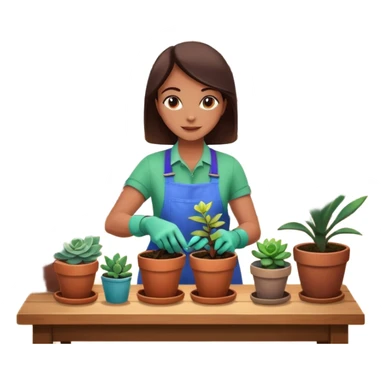 Close-up of a person planting a sapling in a pot. Around, potted plants and succulents with vibrant leaves and flowers. Sunlight filters through the window, casting soft shadows. Cozy indoor space with gardening tools on a wooden table. sticker